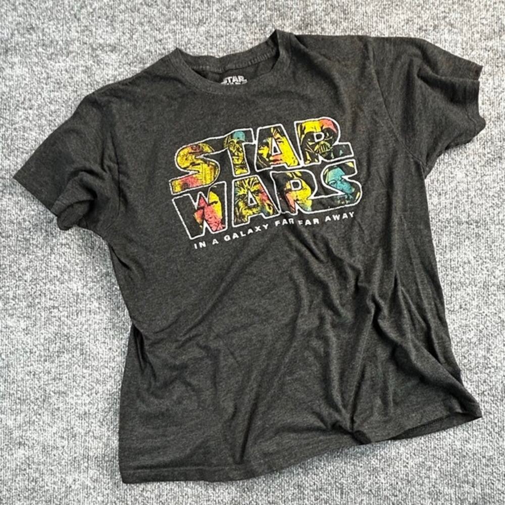 Star Wars Men's Large In A Galaxy Far Far Away Character Graphic T-Shirt Gray